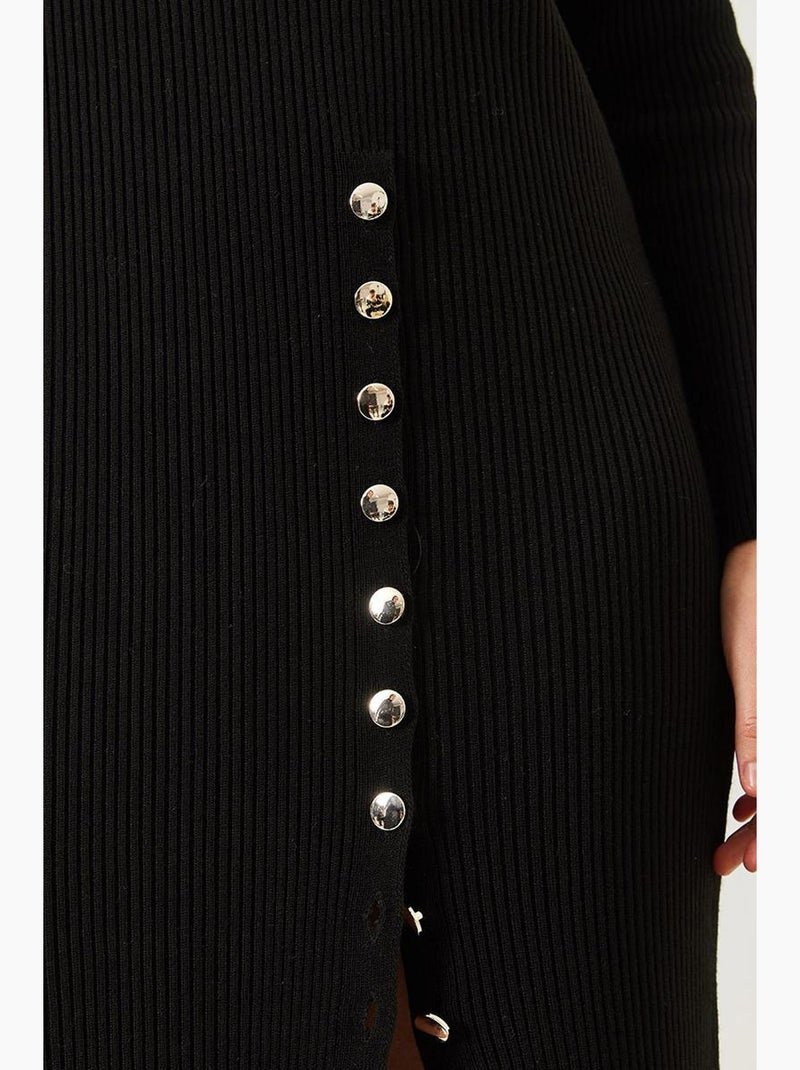 Vestido de malha canelada com botões lucci Preto - Kiabi