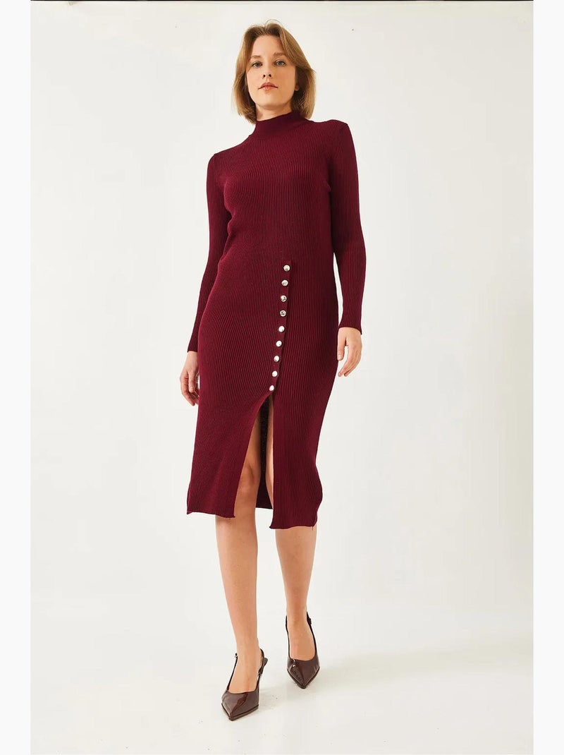 Vestido de malha canelada com botões lucci Vermelho bordô - Kiabi