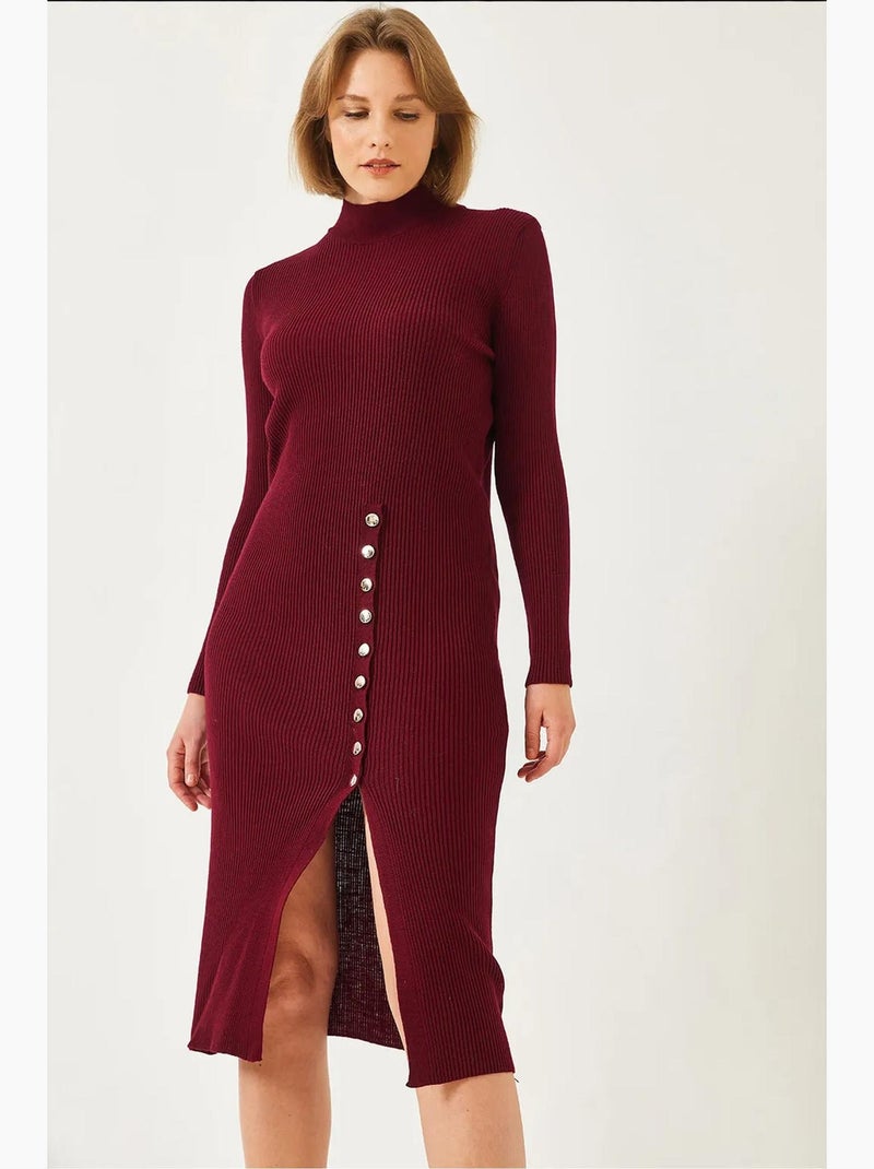 Vestido de malha canelada com botões lucci Vermelho bordô - Kiabi