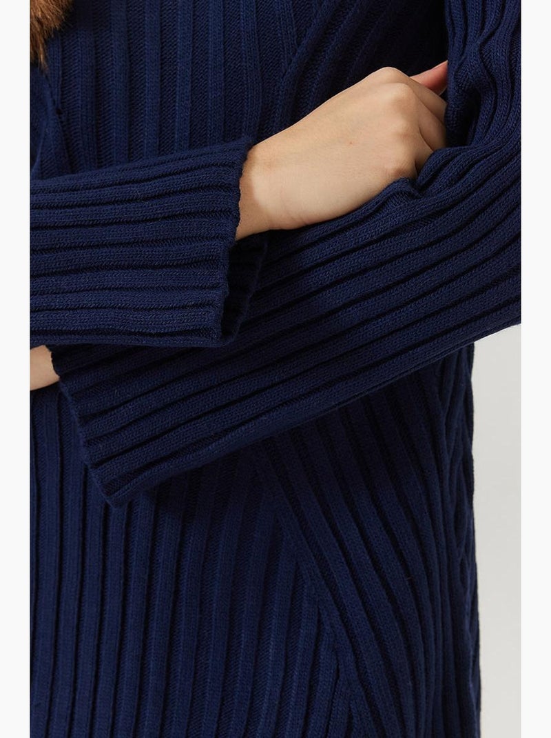 Vestido de malha canelada com gola redonda lucci Azul-marinho - Kiabi
