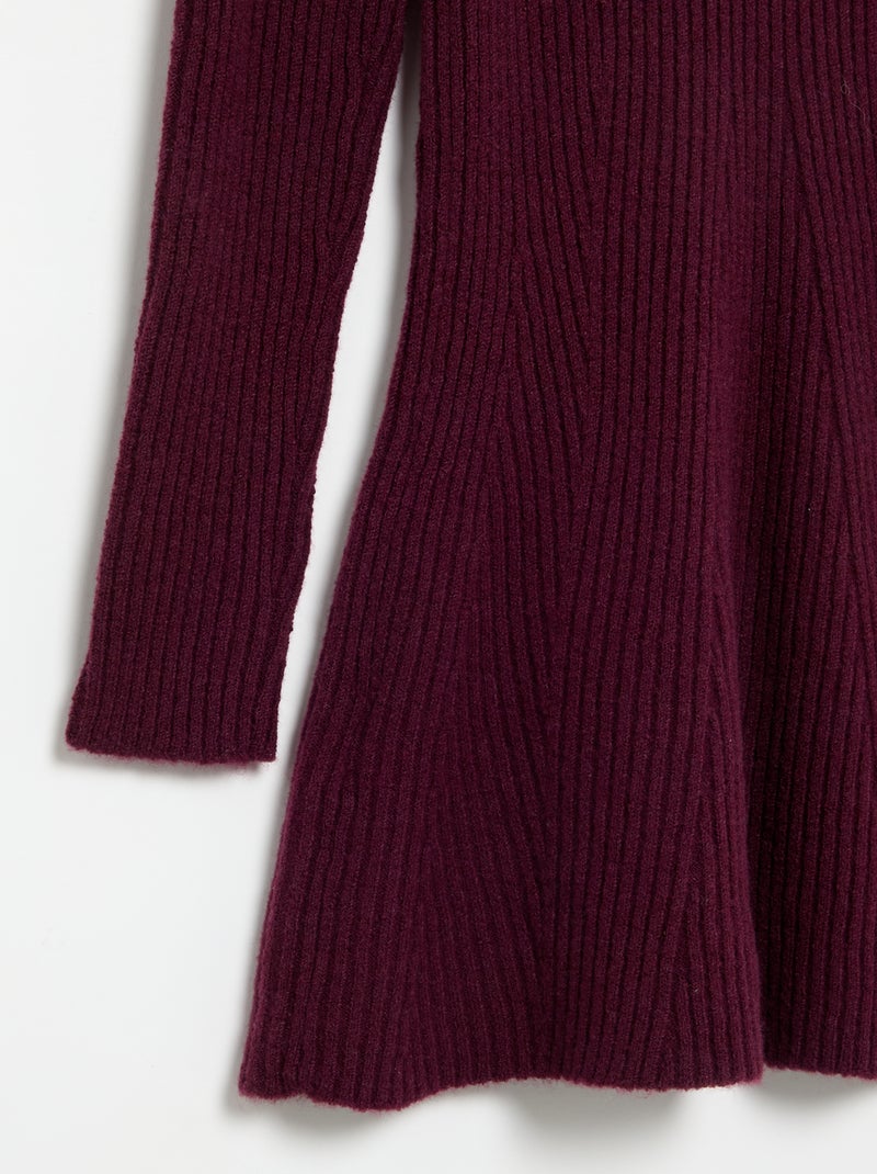 Vestido de malha canelada de manga comprida Roxo - Kiabi