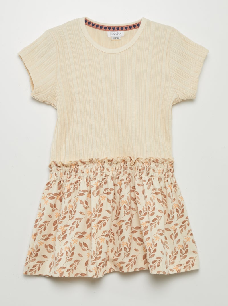 Vestido de malha canelada efeito 2 em 1 BEGE - Kiabi
