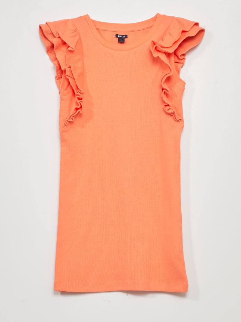 Vestido de malha canelada LARANJA - Kiabi