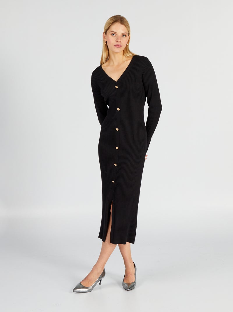 Vestido de malha canelada Preto - Kiabi