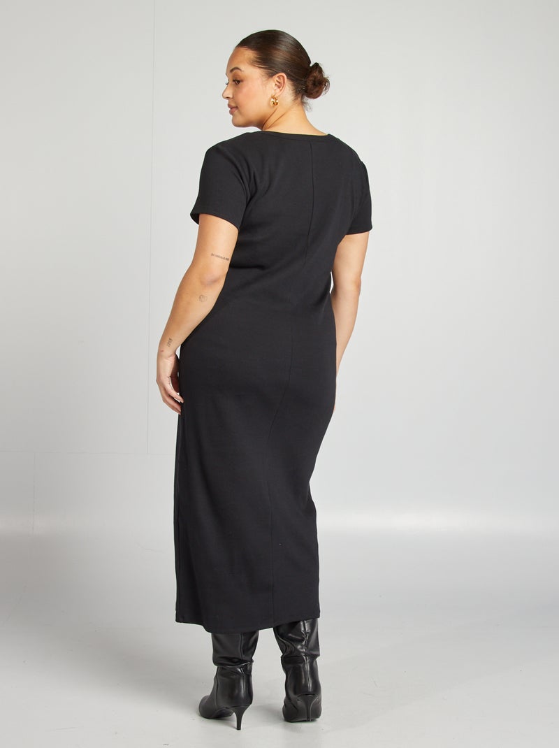Vestido de malha canelada Preto - Kiabi