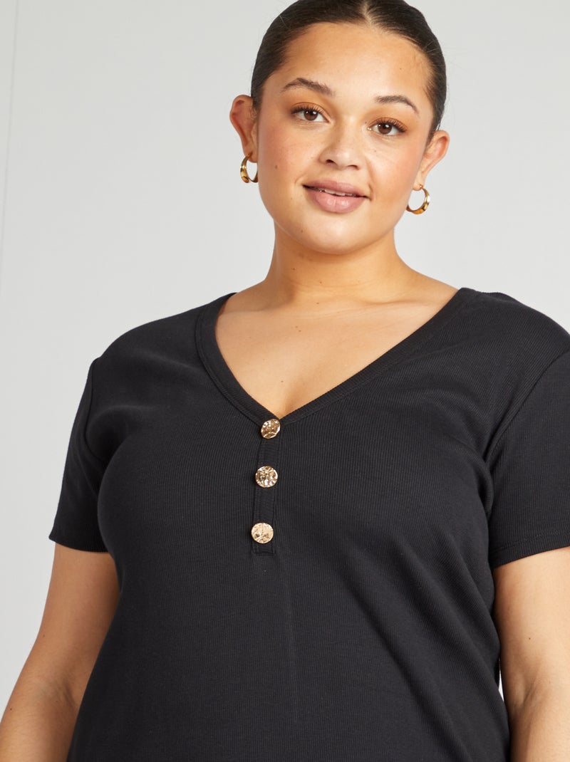 Vestido de malha canelada Preto - Kiabi
