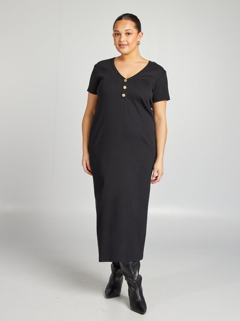Vestido de malha canelada Preto - Kiabi