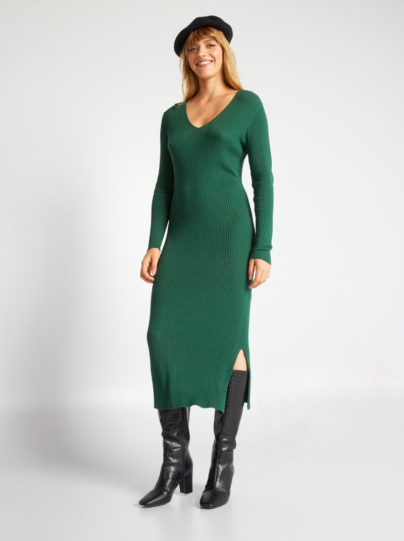Vestido de malha canelada Verde - Kiabi