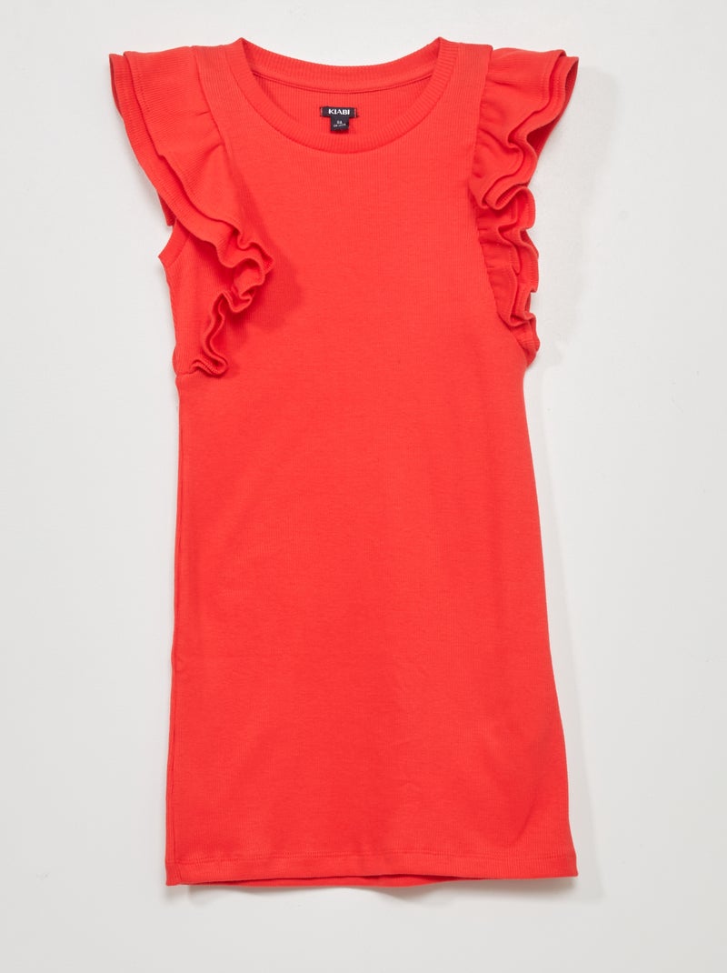 Vestido de malha canelada Vermelho - Kiabi