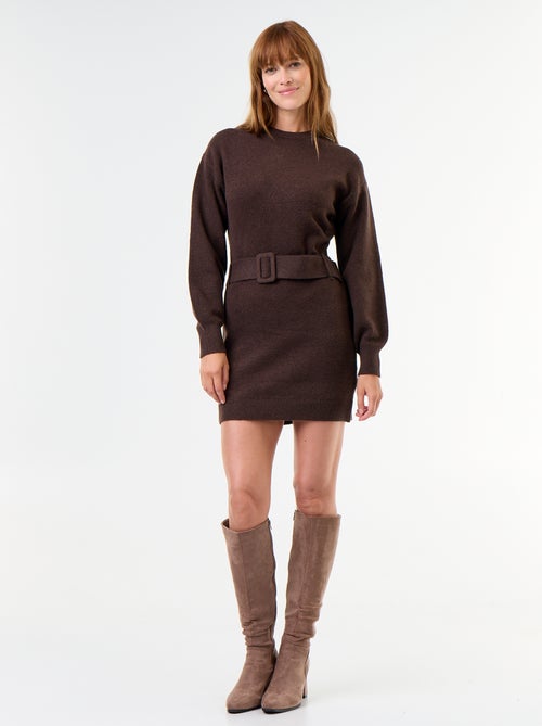 Vestido de malha com cinto - Kiabi