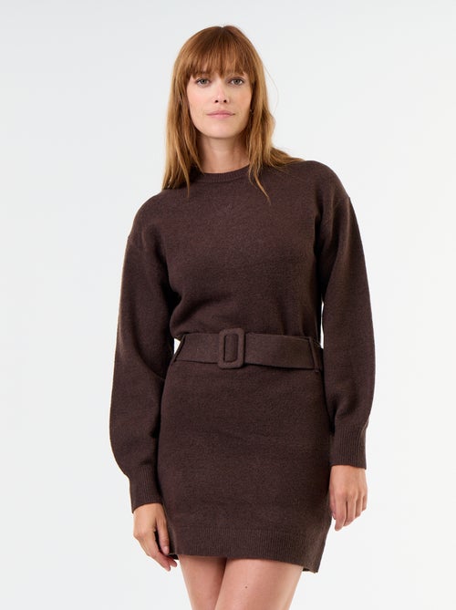 Vestido de malha com cinto - Kiabi