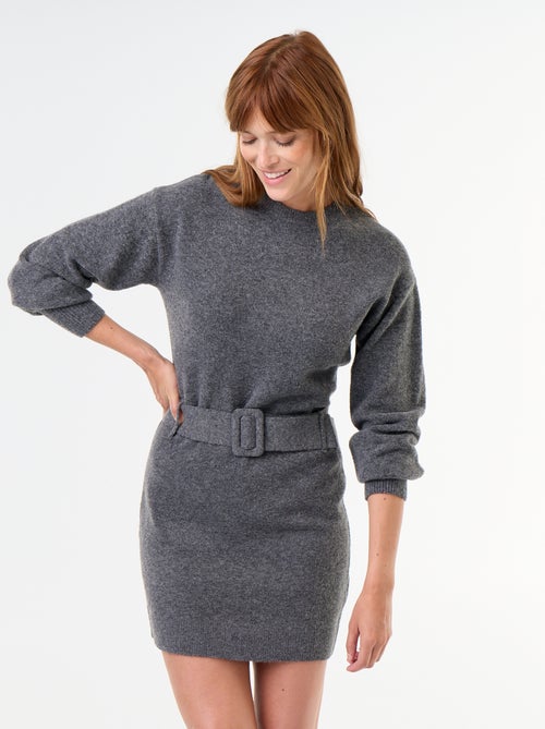 Vestido de malha com cinto - Kiabi