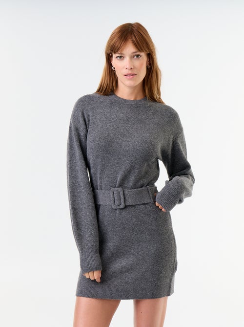 Vestido de malha com cinto - Kiabi
