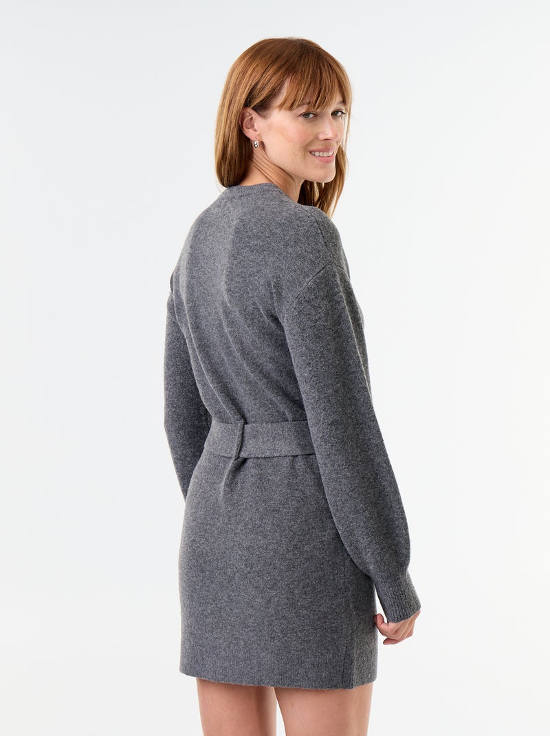 Vestido de malha com cinto Cinza - Kiabi