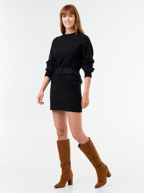 Vestido de malha com cinto - Kiabi