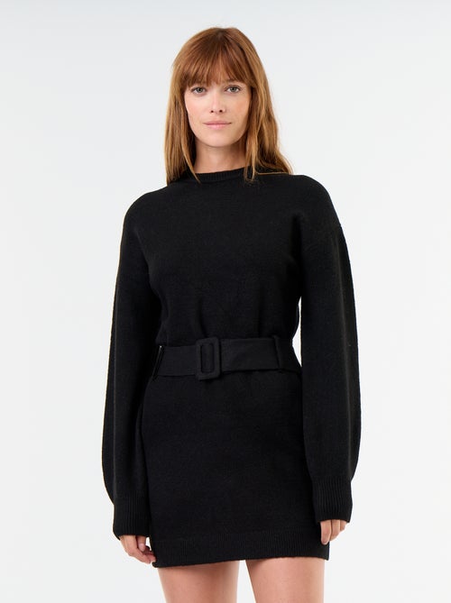 Vestido de malha com cinto - Kiabi