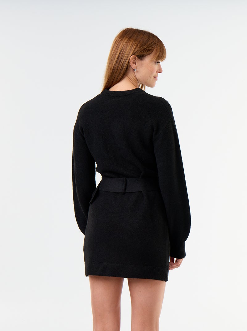 Vestido de malha com cinto Preto - Kiabi