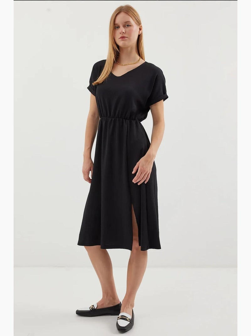 Vestido de malha com decote em v e racha bdart Preto - Kiabi