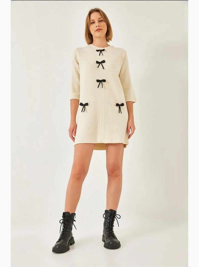 Vestido de malha com detalhe de laço lucci Bege-argila - Kiabi