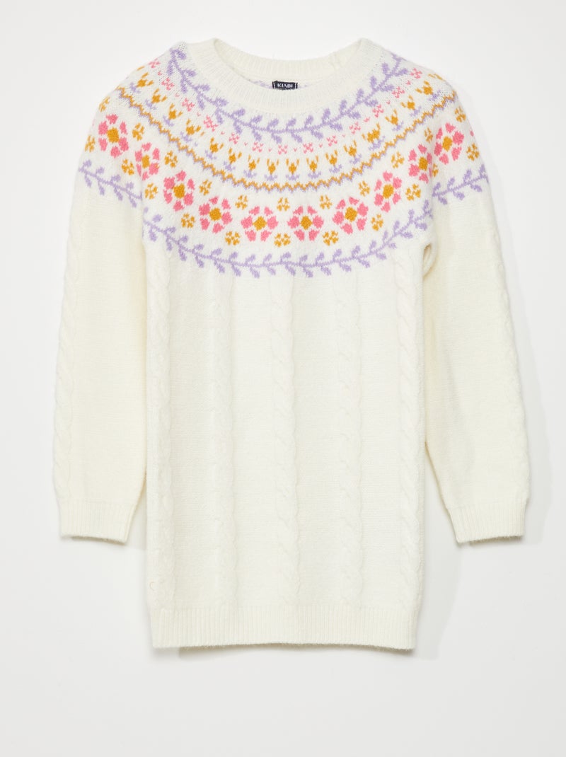 Vestido de malha com estampado 'jacquard' BRANCO - Kiabi