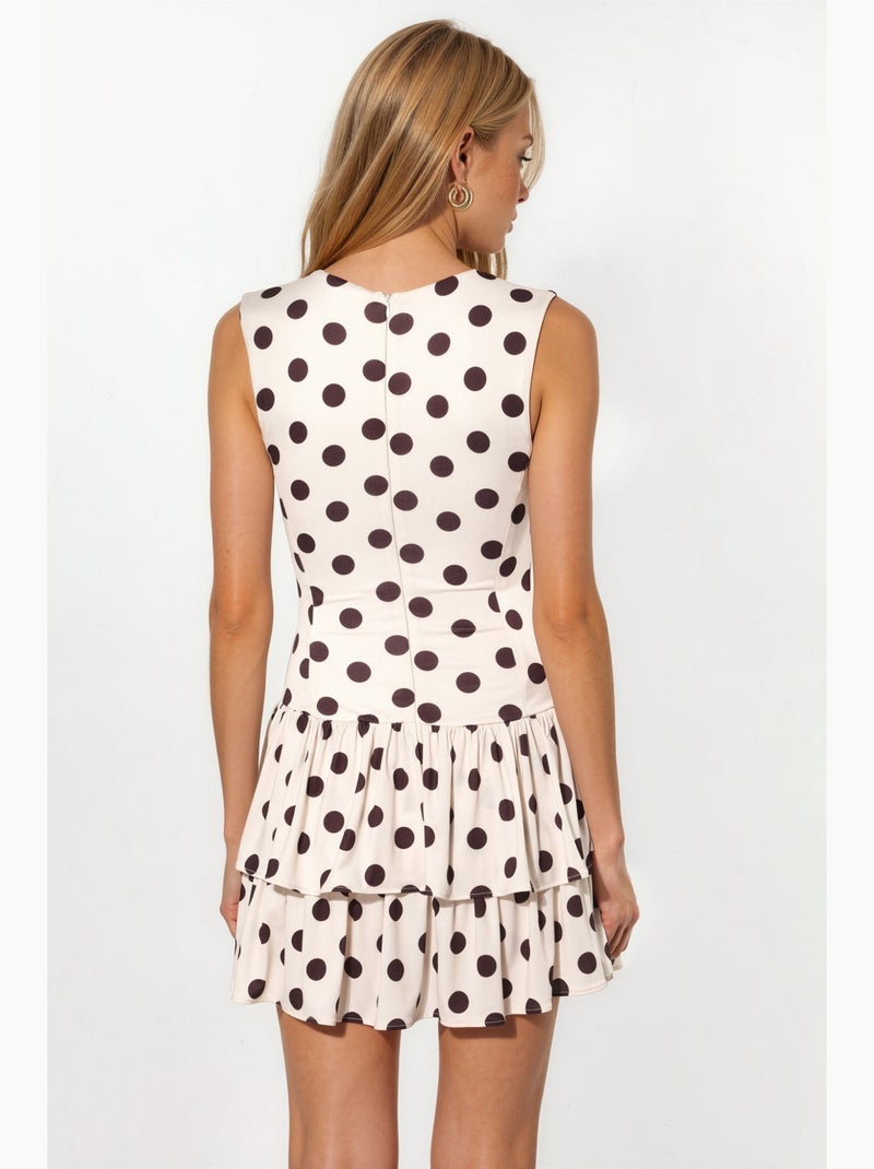 Vestido de malha com folhos sem mangas de bolinhas com shorts interiores hiccup Creme - Kiabi