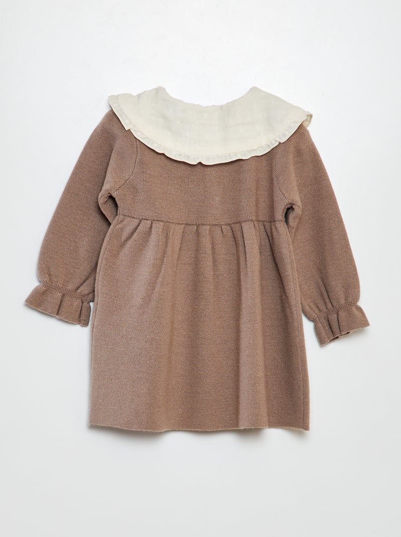Vestido de malha com gola a ponto cheio BEGE - Kiabi