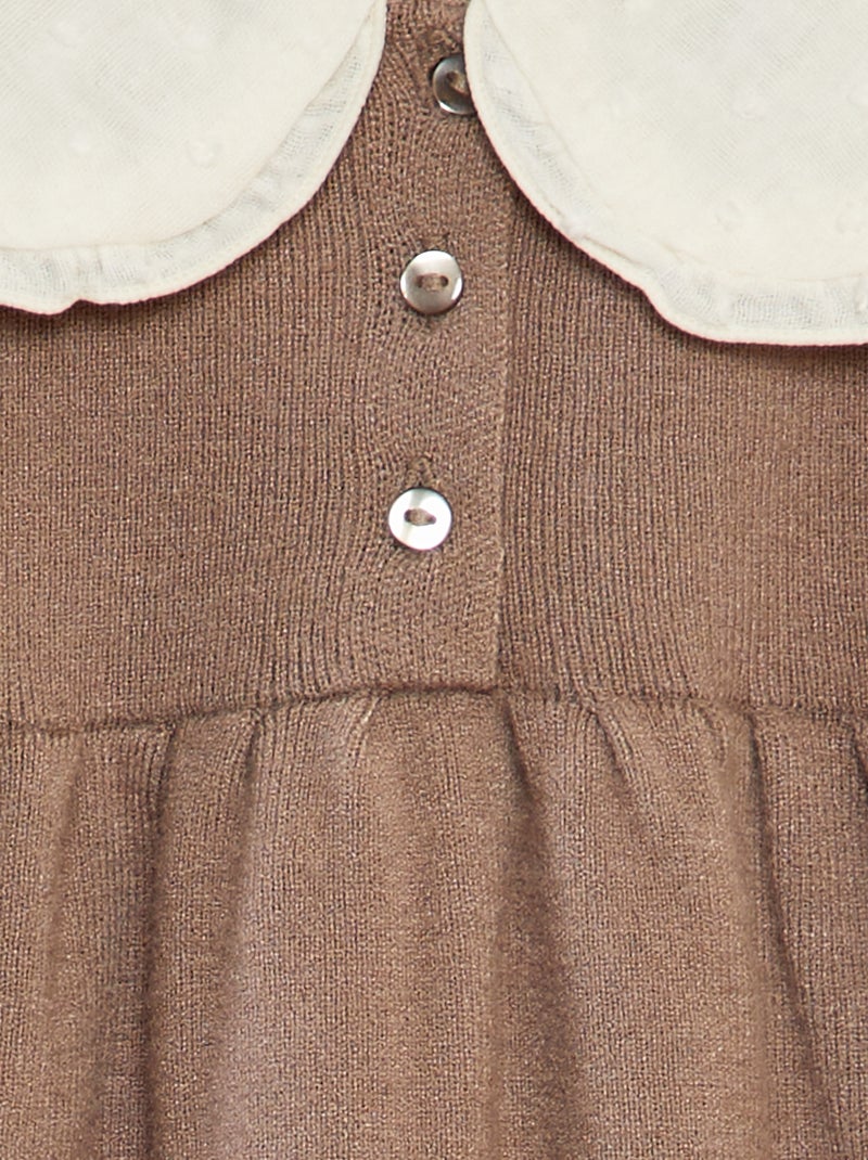 Vestido de malha com gola a ponto cheio BEGE - Kiabi