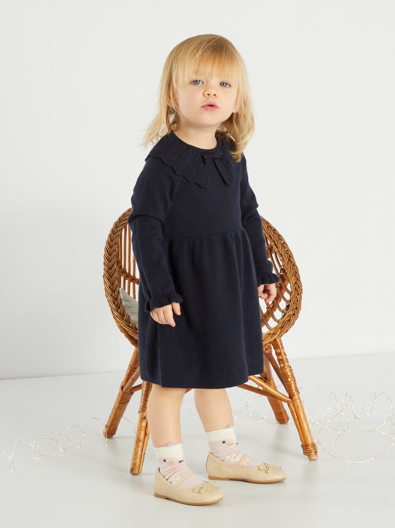 Vestido de malha com gola fantasia AZUL - Kiabi