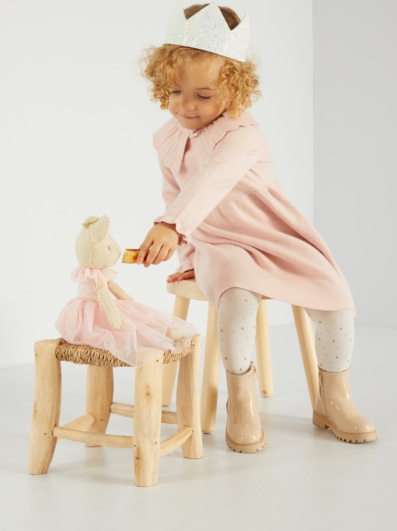 Vestido de malha com gola fantasia ROSA - Kiabi