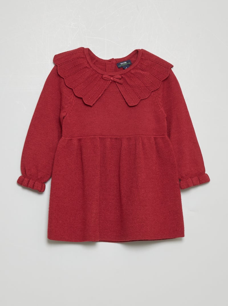 Vestido de malha com gola fantasia Vermelho Vinho - Kiabi