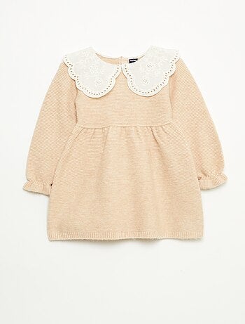 Vestido de malha com gola Peter Pan