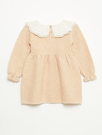 Vestido de malha com gola Peter Pan