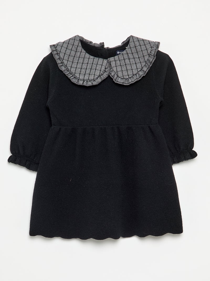 Vestido de malha com gola Peter Pan Preto - Kiabi
