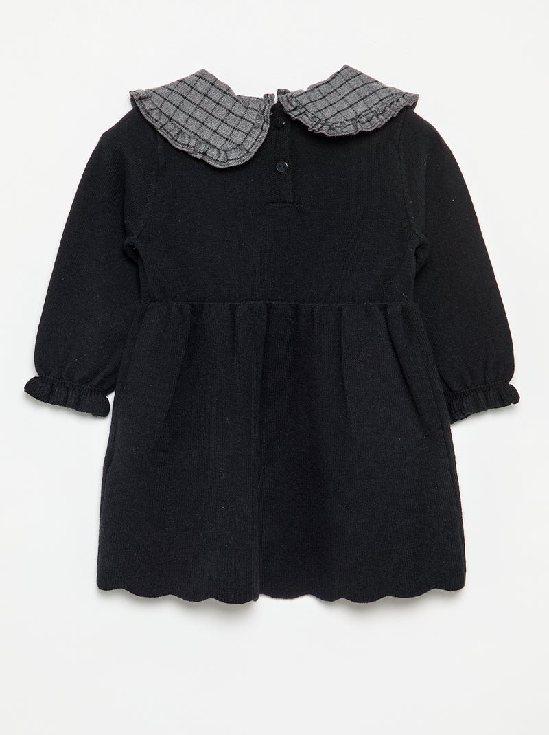 Vestido de malha com gola Peter Pan Preto - Kiabi