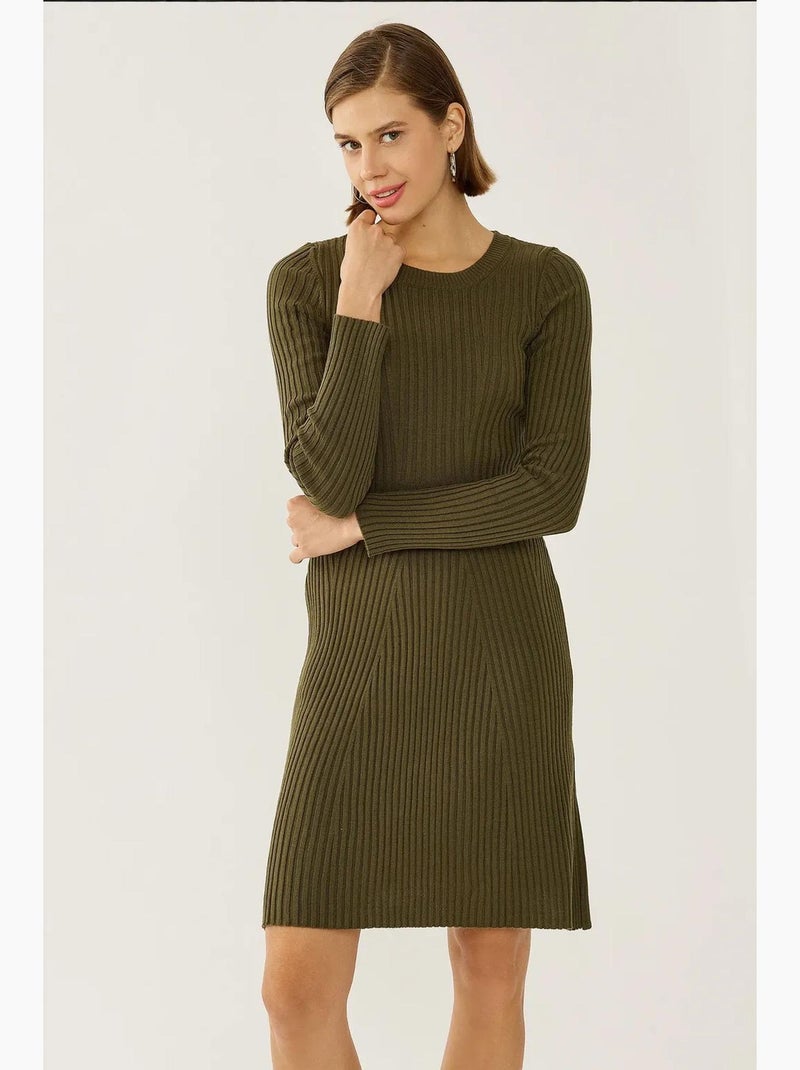 Vestido de malha com gola redonda hiccup Cáqui - Kiabi