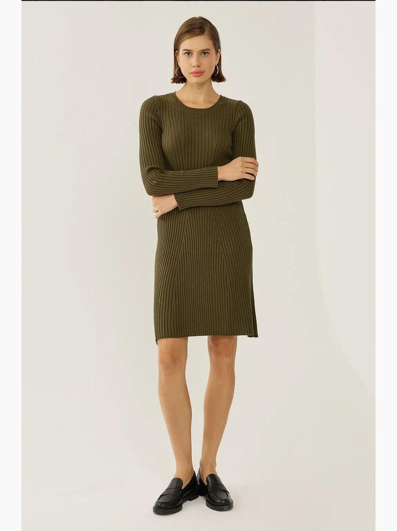 Vestido de malha com gola redonda hiccup Cáqui - Kiabi