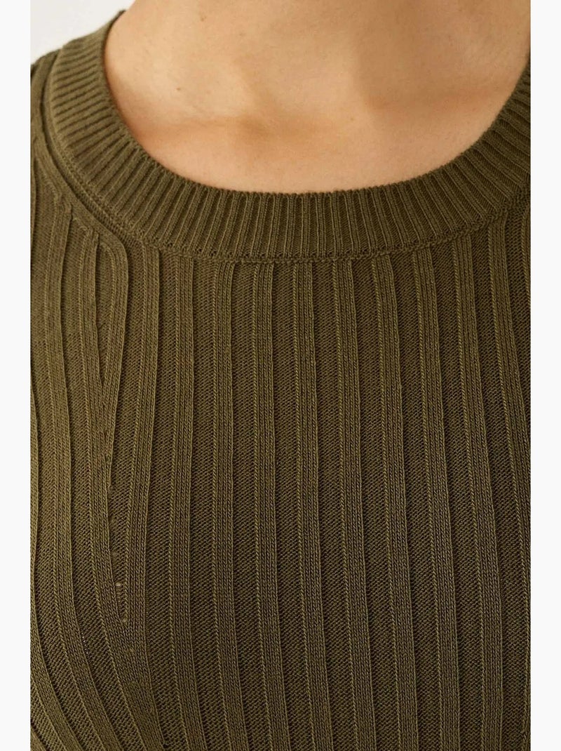 Vestido de malha com gola redonda hiccup Cáqui - Kiabi