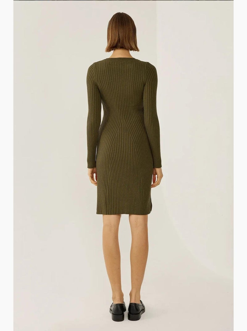 Vestido de malha com gola redonda hiccup Cáqui - Kiabi