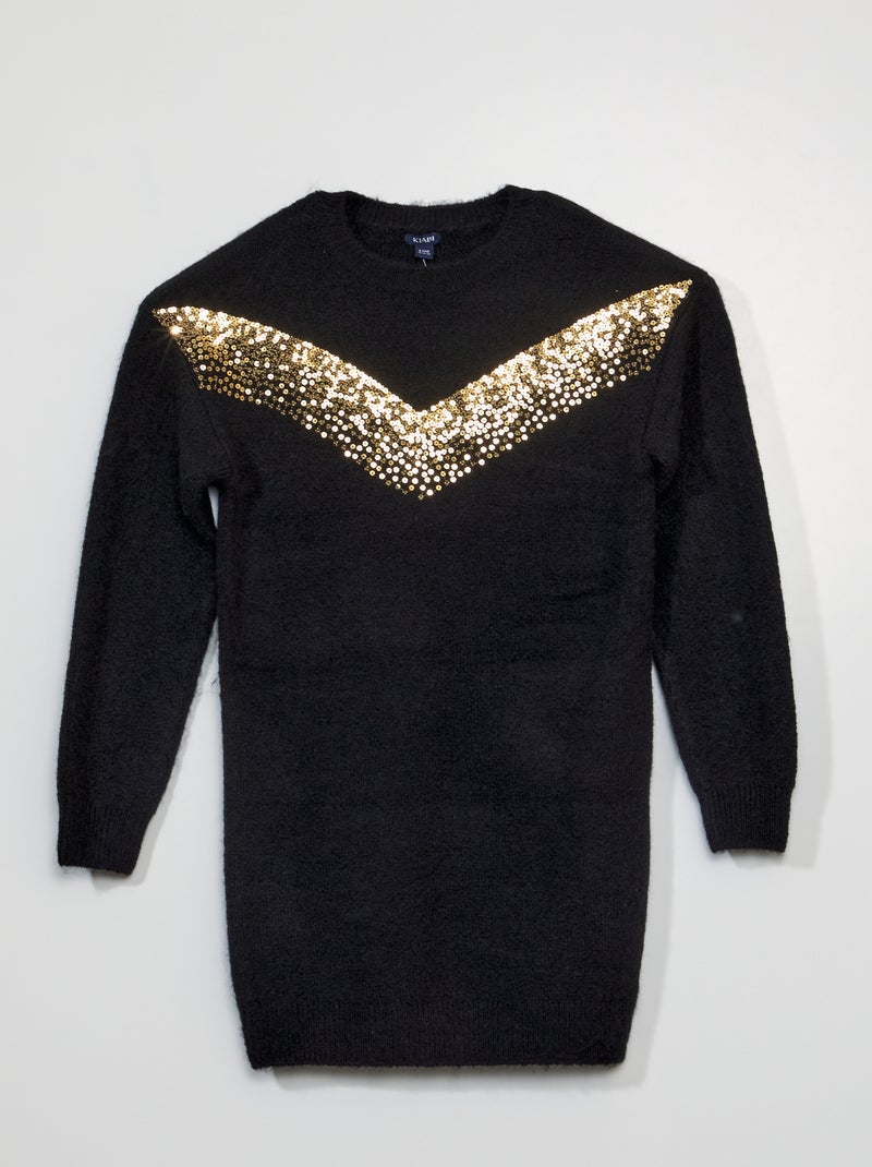 Vestido de malha com lantejoulas Preto - Kiabi