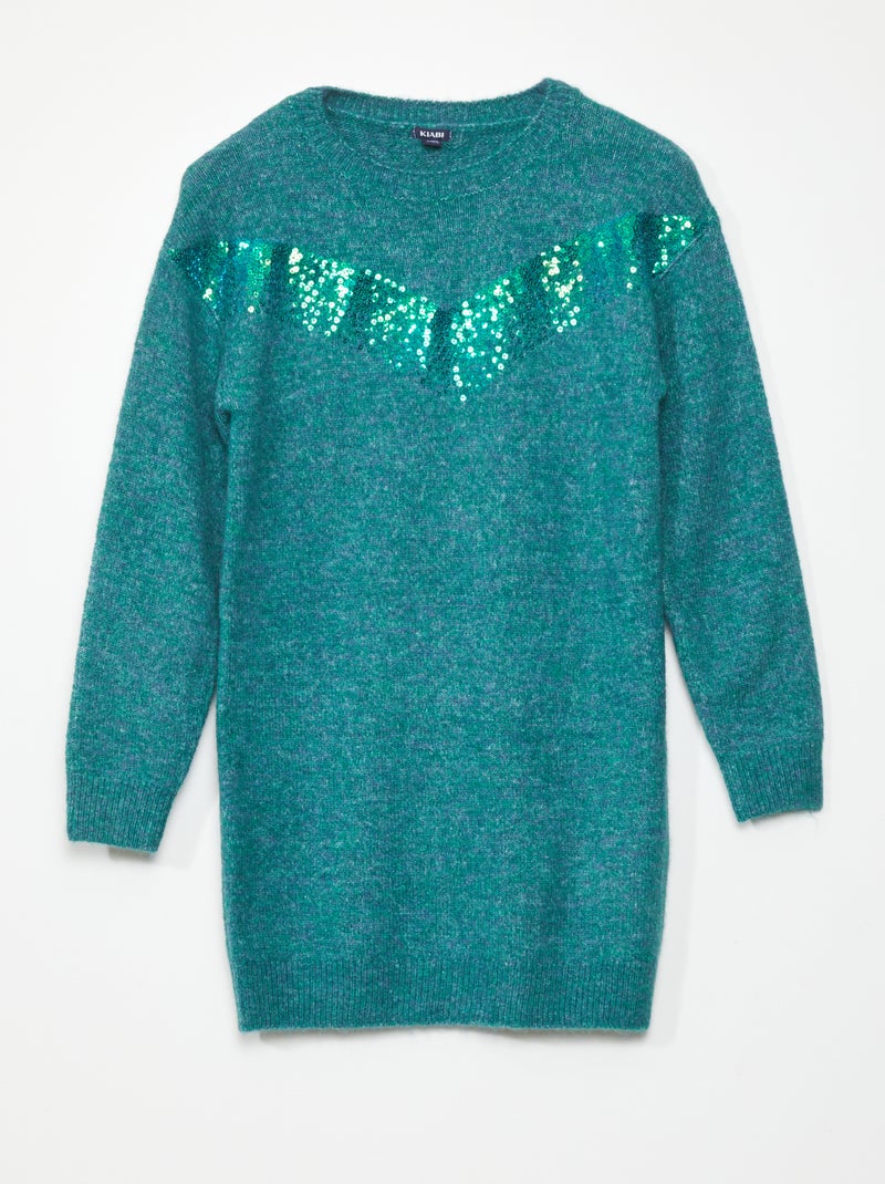 Vestido de malha com lantejoulas VERDE - Kiabi