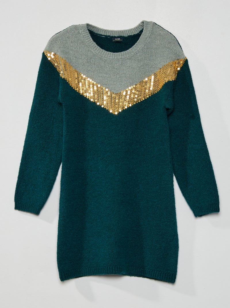 Vestido de malha com lantejoulas Verde - Kiabi