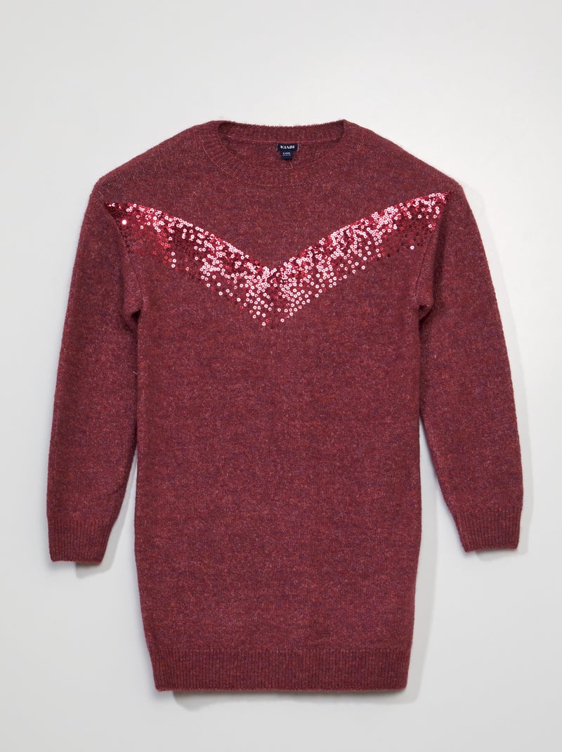 Vestido de malha com lantejoulas VERMELHO - Kiabi
