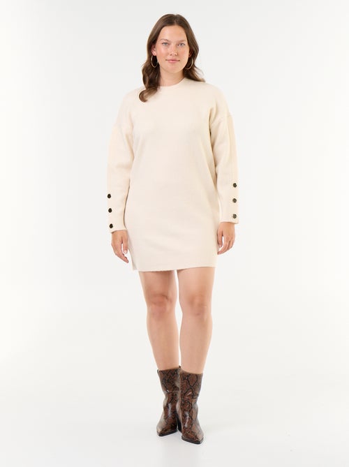 Vestido de malha com mangas abotoadas - Kiabi