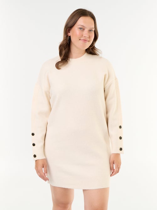 Vestido de malha com mangas abotoadas - Kiabi