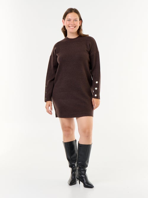 Vestido de malha com mangas abotoadas - Kiabi