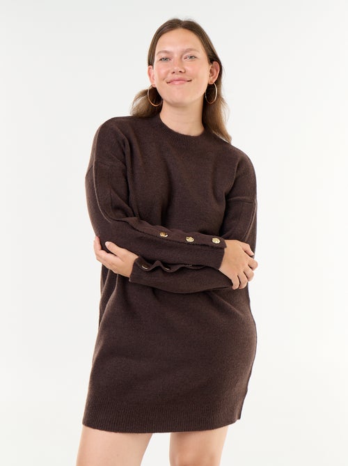 Vestido de malha com mangas abotoadas - Kiabi