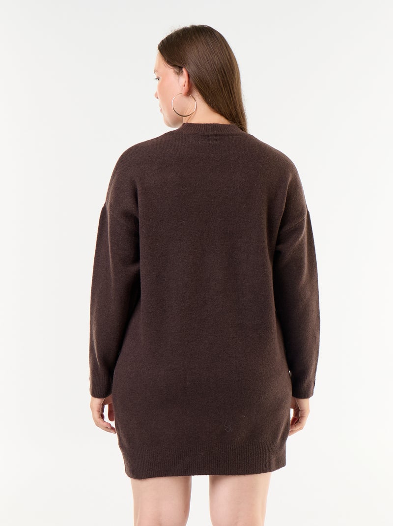 Vestido de malha com mangas abotoadas Castanho - Kiabi