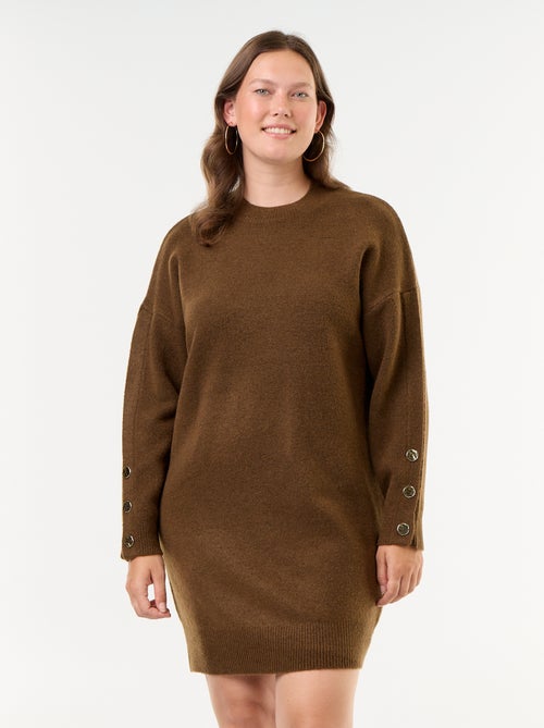 Vestido de malha com mangas abotoadas - Kiabi