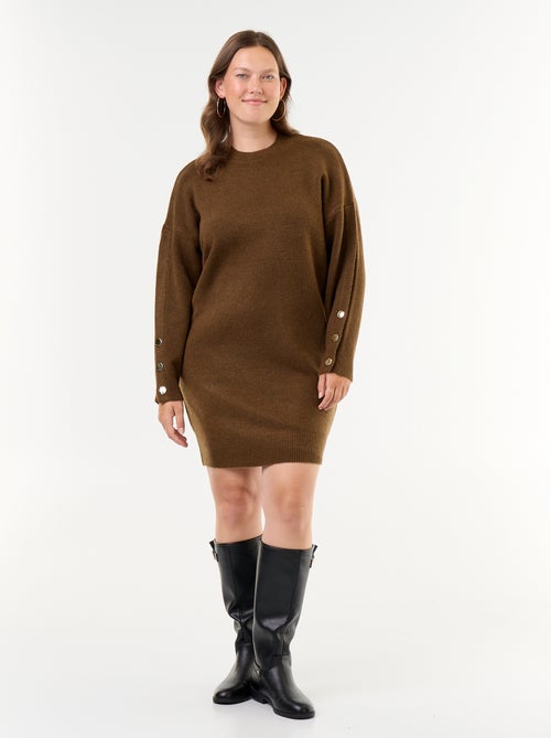 Vestido de malha com mangas abotoadas - Kiabi
