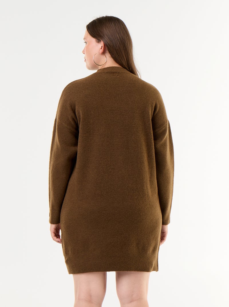 Vestido de malha com mangas abotoadas Castanho - Kiabi